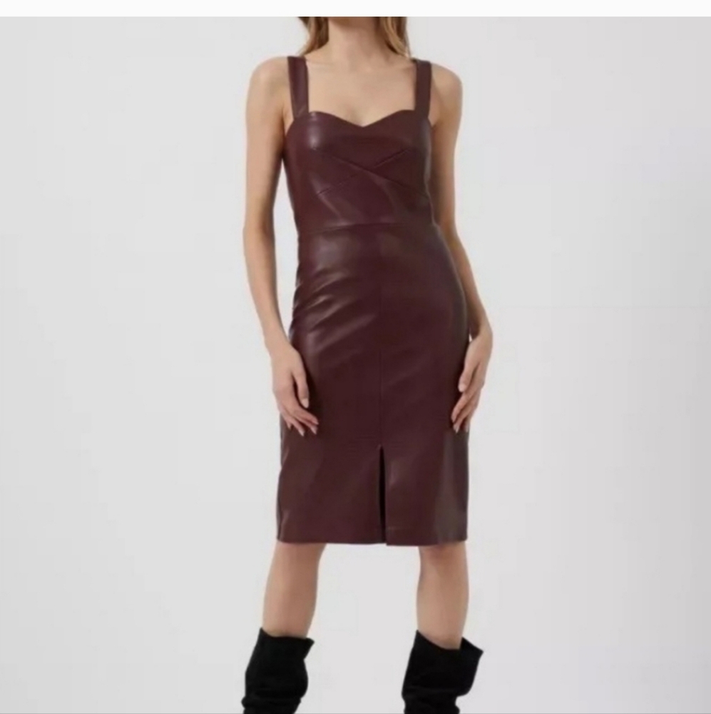 French Connection Crolenda Faux Leather  Burgundy Dress